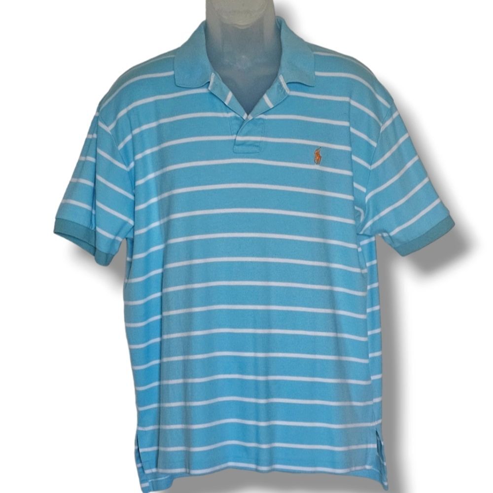 Ralph Lauren Polo Shirt Short Sleeve Blue White Stripeā Mens Size L Academia
